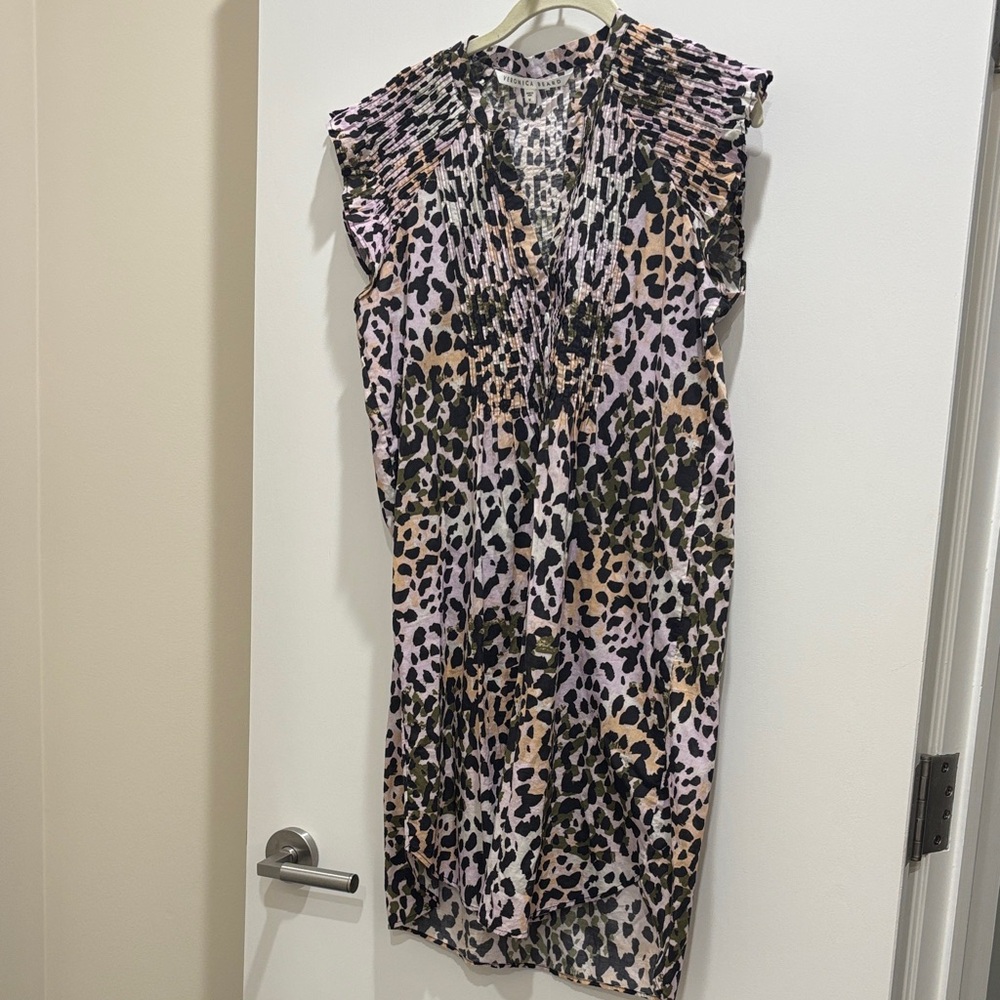 Veronica Beard Leopard Print Midi Dress in Black, Pink, and Tan